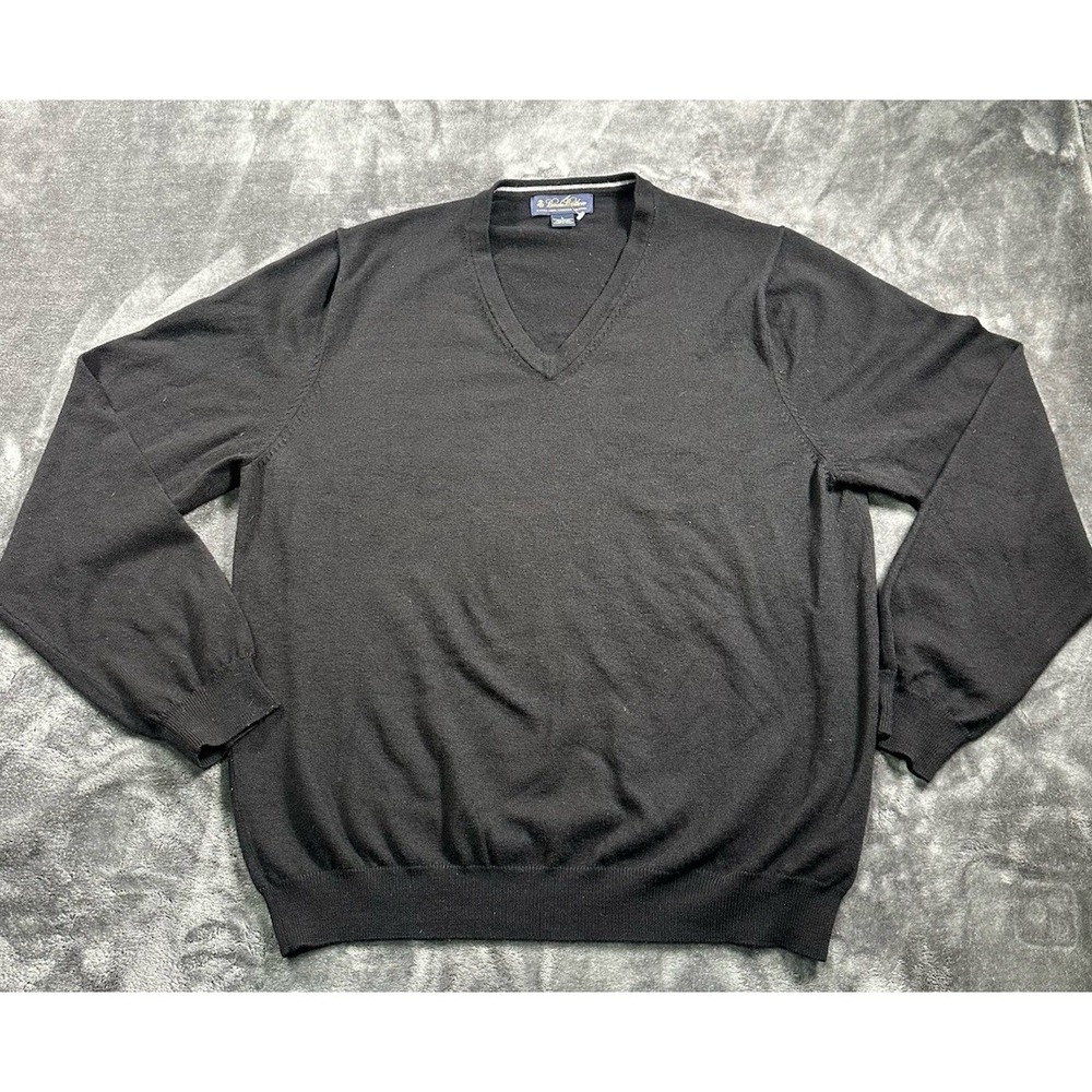 Brooks Brothers Merino Italian  Wool Sweater Men's LARGE V-Neck Pullover Black
